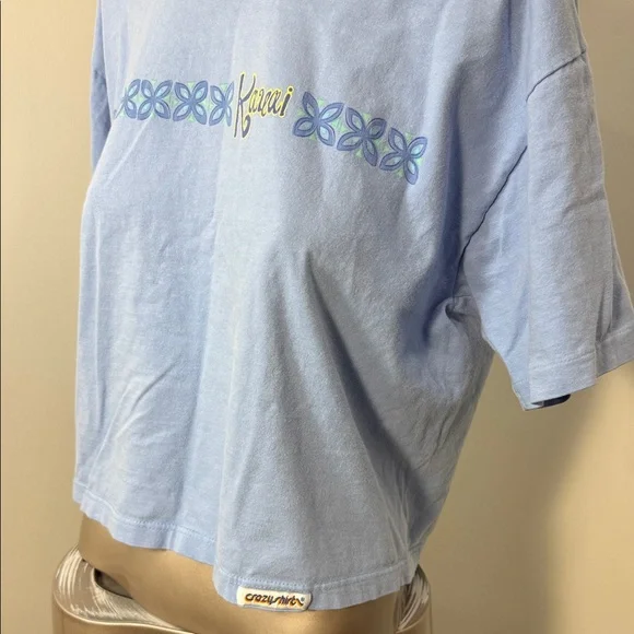 Vintage Single Stitch Crazy Shirt Hawaii Kauai Light Blue Women's Crop Top - Picture 3 of 10